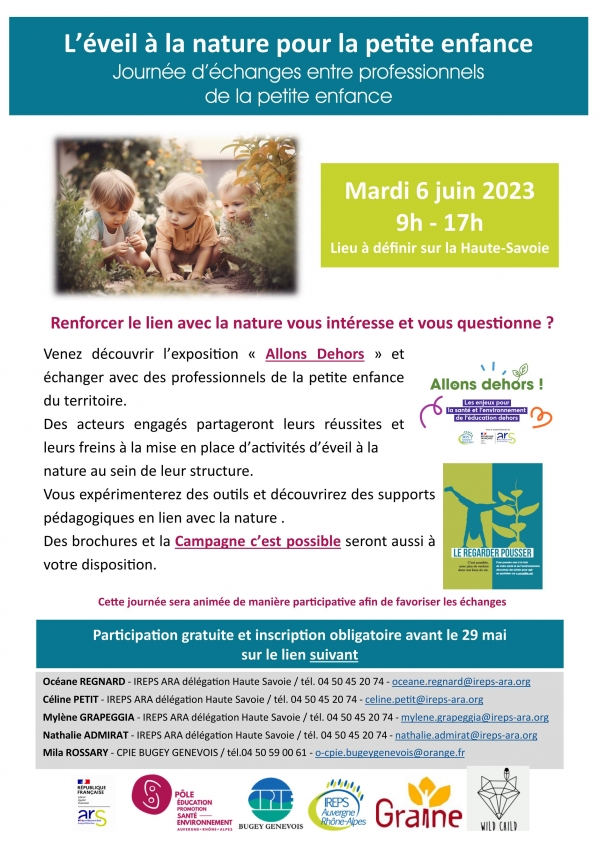 Mardi 6 juin 2023 de 9h à 17h : Journée d’échanges entre professionnels - L’éveil à la nature pour la petite enfance